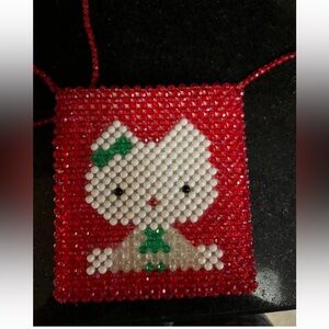 Red Beaded Cat Design Shoulder Bag Hello Kitty? Unique Zip Christmas